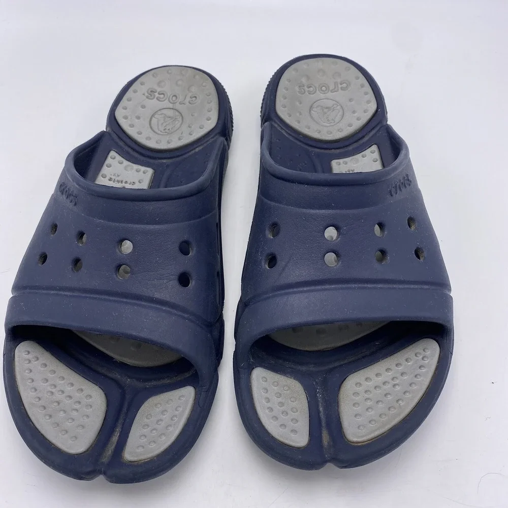 Crocs Sandals Mens 9 Slides Navy Gray Shoes Womens 11 Slip On Beach Pool